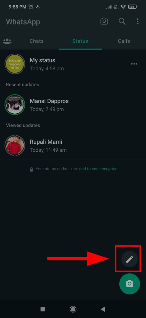 Een WhatsApp-status maken op WhatsApp Android