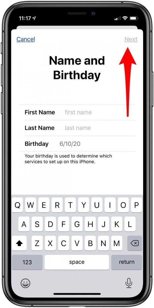 inserisci il nome e la data di nascita per creare l'ID Apple