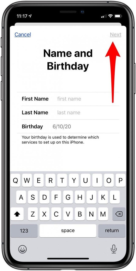 entrez le nom et l'anniversaire pour créer l'identifiant Apple