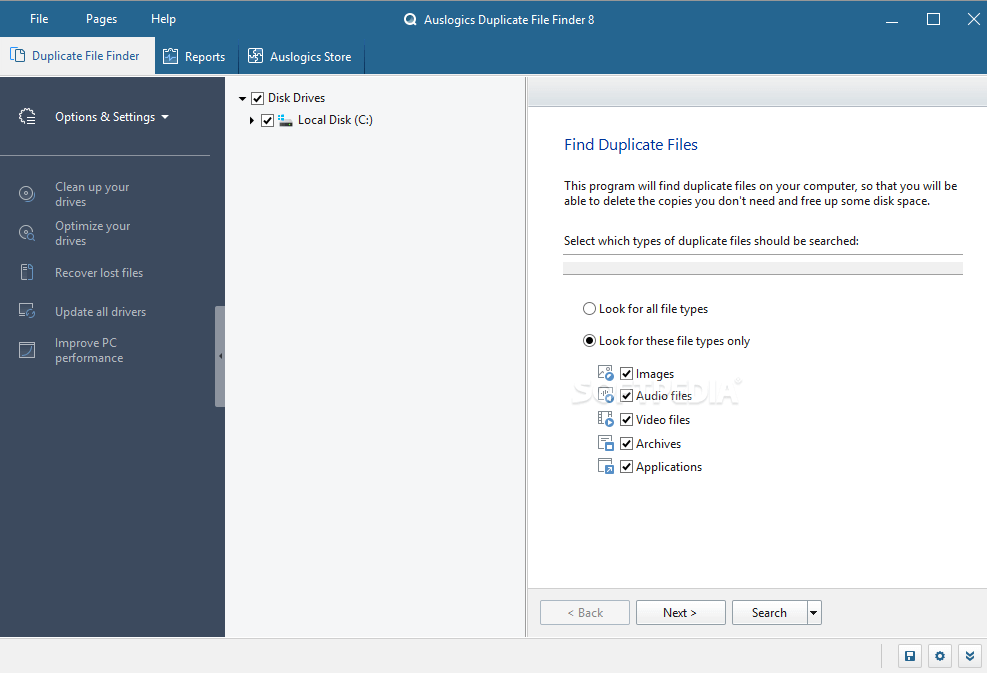 Localizador de arquivos duplicados da Auslogics