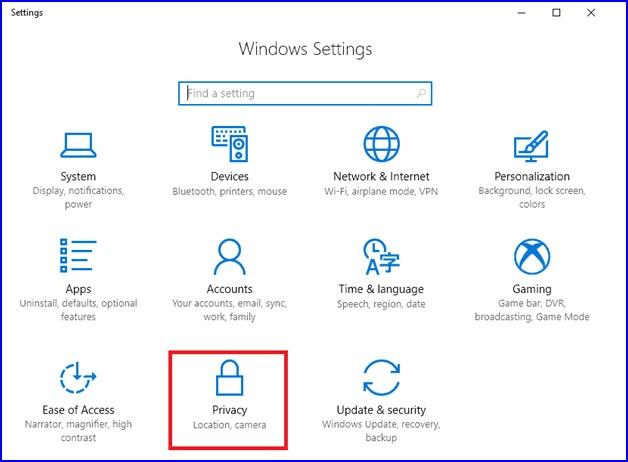 Öppna sekretessalternativet för Windows-inställningar