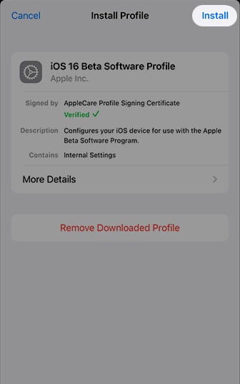Namestitev profila iOS Beta