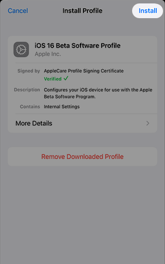 iOS Beta Profile-installatie