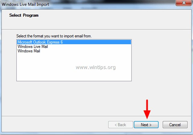 importovat Outlook Express Mail