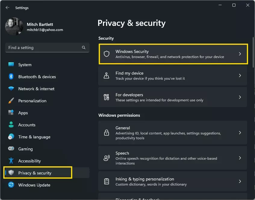 Windows 11 Επιλογή ρυθμίσεων ασφαλείας των Windows