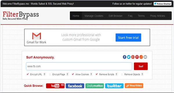 FilterBypass - site de proxy online gratuito