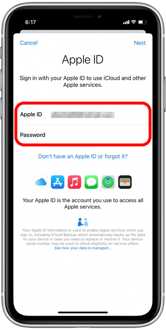 ป้อน Apple ID และรหัสผ่านของคุณ
