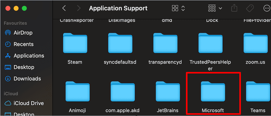 папка Microsoft поддержки приложений Mac