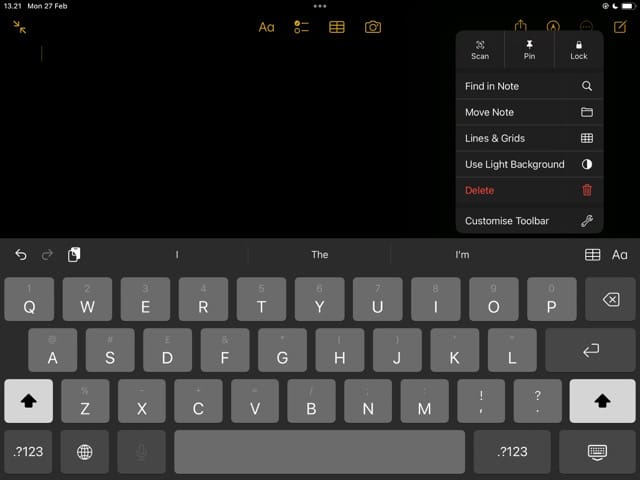 Snímek obrazovky ukazující, jak přizpůsobit panel nástrojů na vašem iPadu
