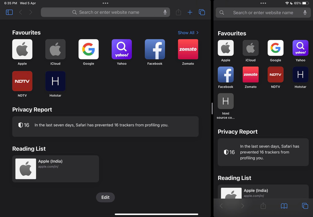 Kahden Safarin avaaminen samalla iPad-näytöllä