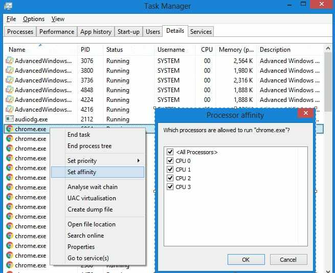 Nastavite Chrome Affinity in označite vsa jedra CPU