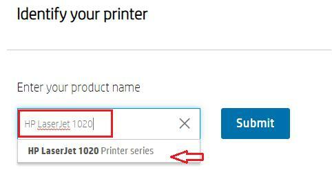 Arama Kutusuna HP LaserJet 1020 yazın ve Gönder'e tıklayın