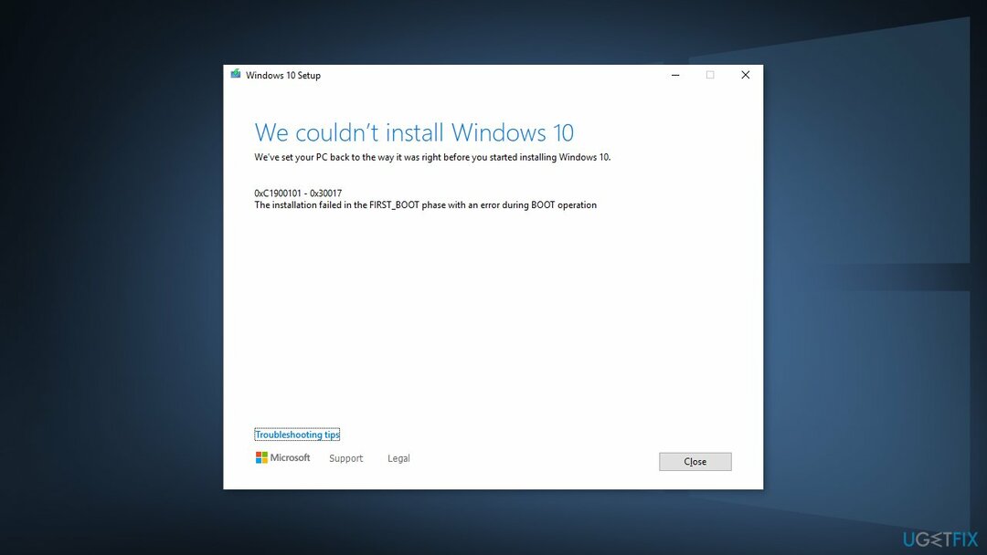 Come correggere l'errore di installazione di Windows 0xC1900101 - 0x30017? 