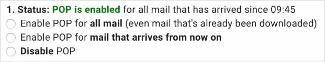 „Gmail“ POP nustatymai