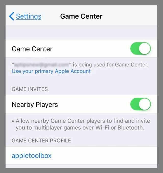 Identifiant Game Center ou identifiant Apple pour Game Center dans Comptes et mots de passe iDevice