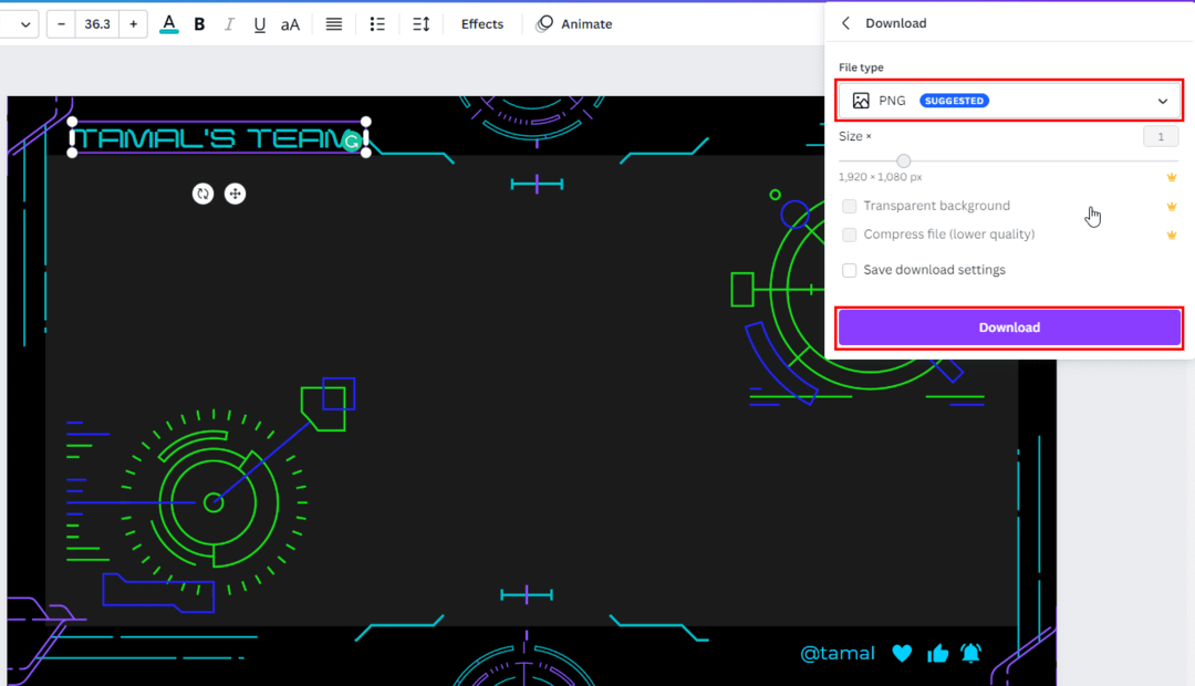 הורדת שכבת-על של זרם Twitch מ-Canva