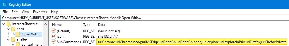 .url åben med menu forskellige browsere - incognito edge chrome firefox