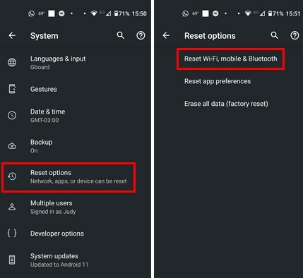 Réinitialiser WiFi Mobile Bluetooth sur Android