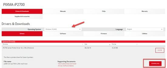 Pobierz sterownik drukarki Canon PIXMA IP2770 z oficjalnej strony internetowej firmy Canon