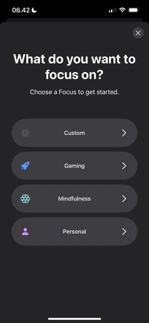 Screenshot die laat zien hoe je een aangepaste iOS-focusmodus kiest