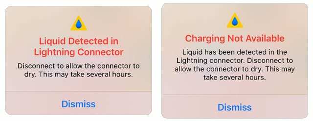 Otkrivena tekućina u upozorenju Lightning Connector