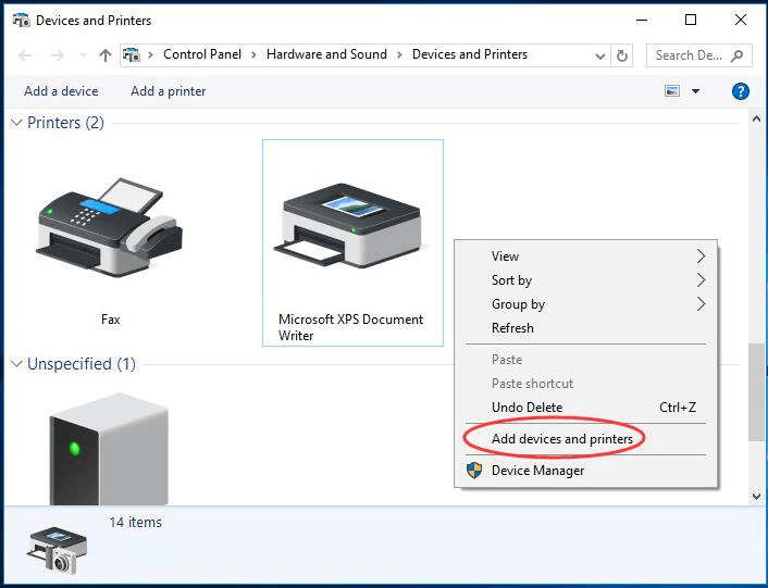 Geräte und Drucker hinzufügen