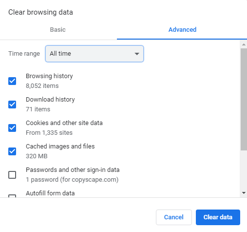 Limpe o cache de navegação e os cookies para corrigir o problema de tela preta do YouTube