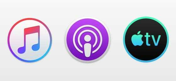 Ikon aplikasi Musik, Podcast, dan TV yang menggantikan iTunes di macOS Catalina