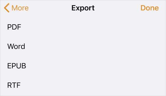 Параметры экспорта из приложения Pages
