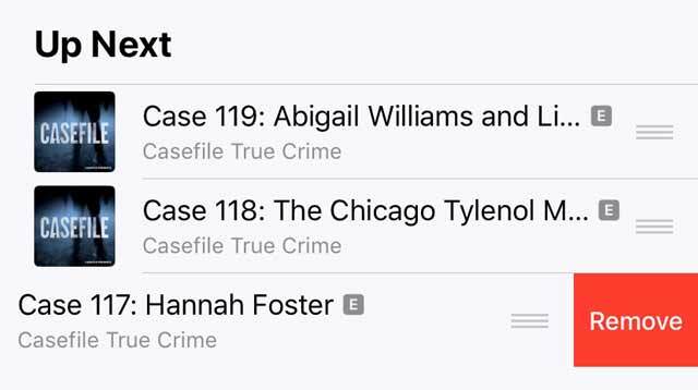 usuń odcinek podcastu z następnej kolejki aplikacji podcastów na iPhone iPad iPod