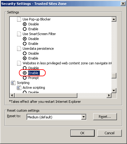 Zone de sites de confiance IE8