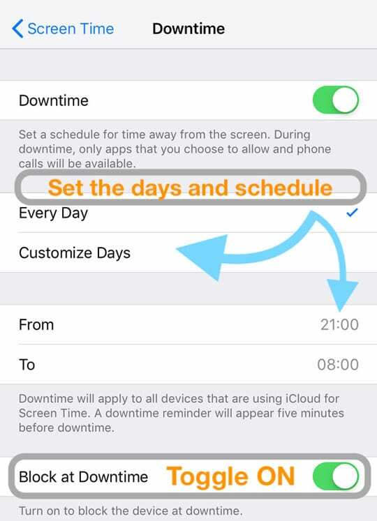 Downtime op iOS Schermtijdinstellingen voor iPhone, iPad, iPod