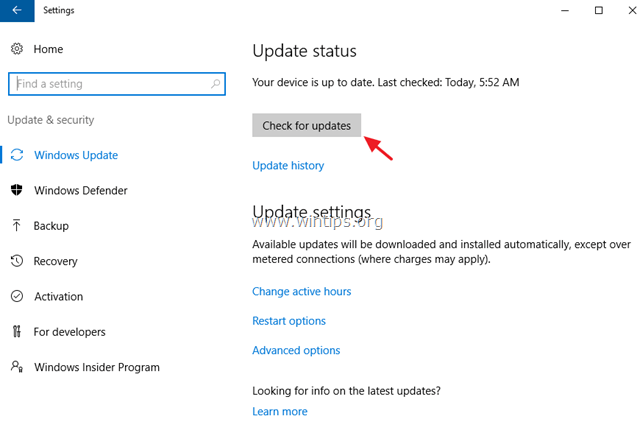 controleer op updates windows 10