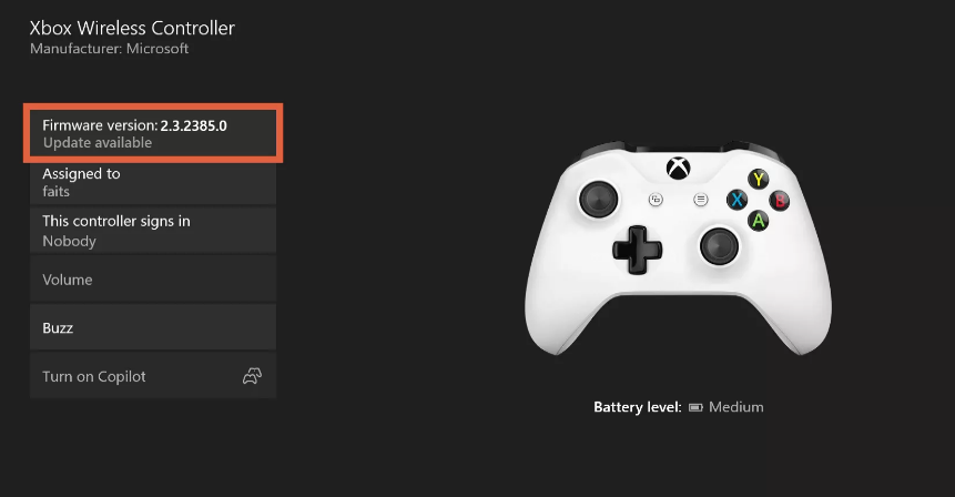 comprobar la versión de firmware de Xbox
