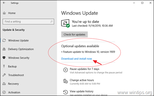 Windows 10 Feature Update1909をダウンロードしてインストールする方法