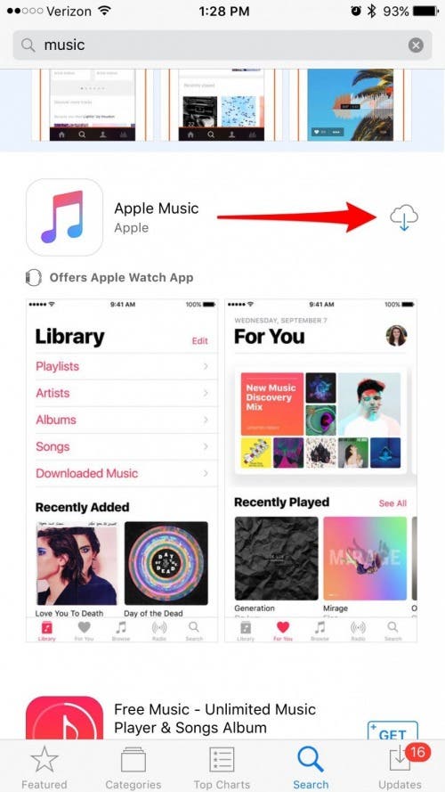 musiikkisovelluksesta puuttuu iOS 10