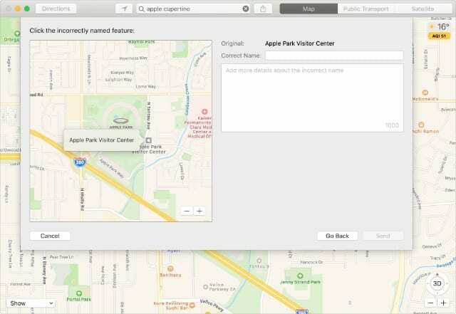 Szerkessze a részleteket az Apple Maps alkalmazásból Mac számítógépen