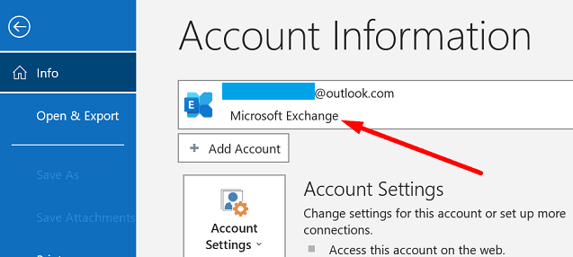 Outlook-Informazioni sull'account