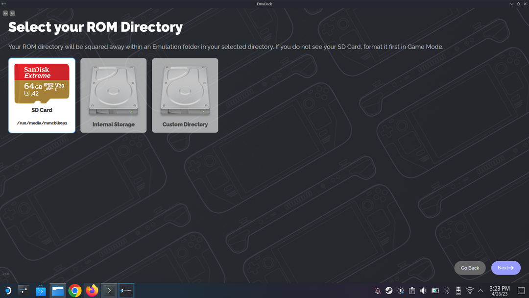 Vyberte EmuDeck ROM Directory