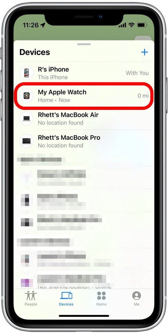 Cihaz listesinde Apple Watch'ınıza dokunun.