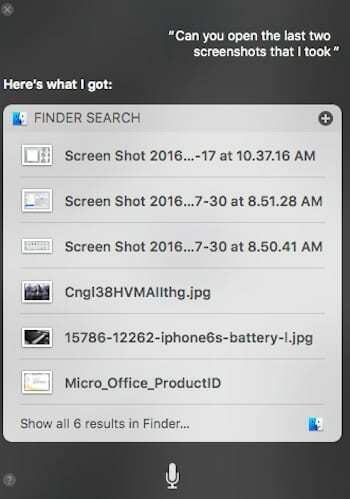 Siri izmantošana Macbook, lai atrastu failus