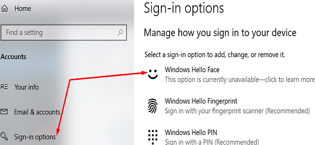 configuración de windows-hello-face