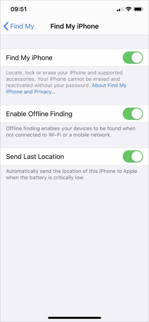 iPhone Find My iPhone -asetukset