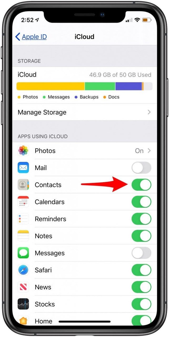 قم بالتبديل على جهات اتصال iCloud