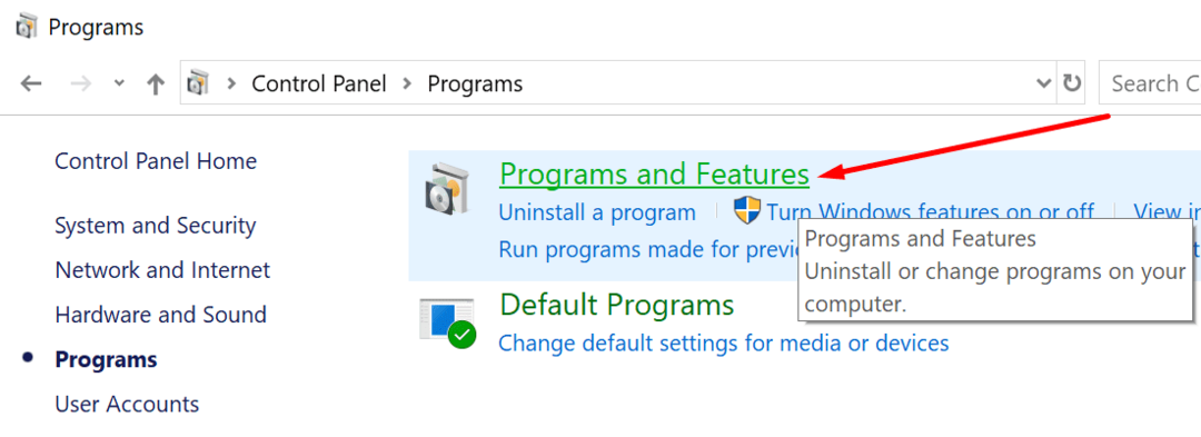 ovládací panel programov a funkcií