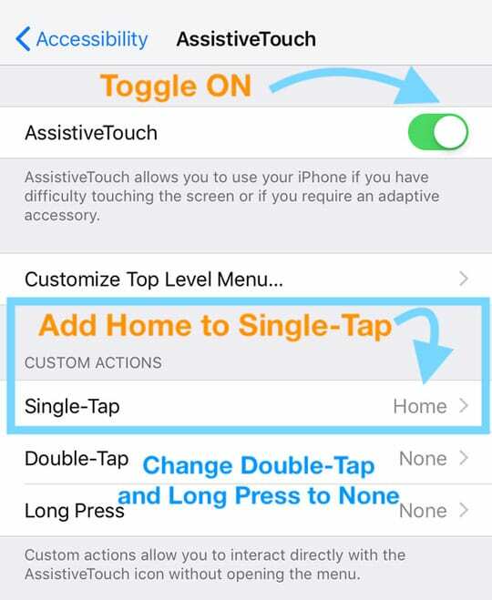 Assistivetouch pentru înlocuirea butonului de acasă de pe ecran pe iOS