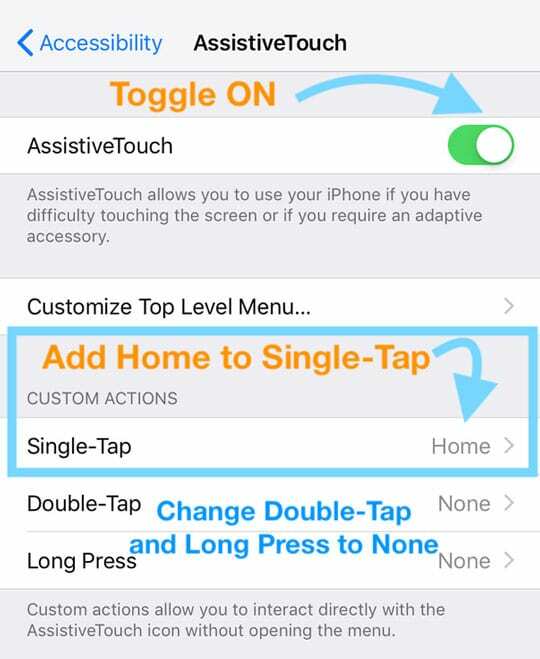 assistivetouch mājas pogas ekrāna nomaiņai operētājsistēmā iOS