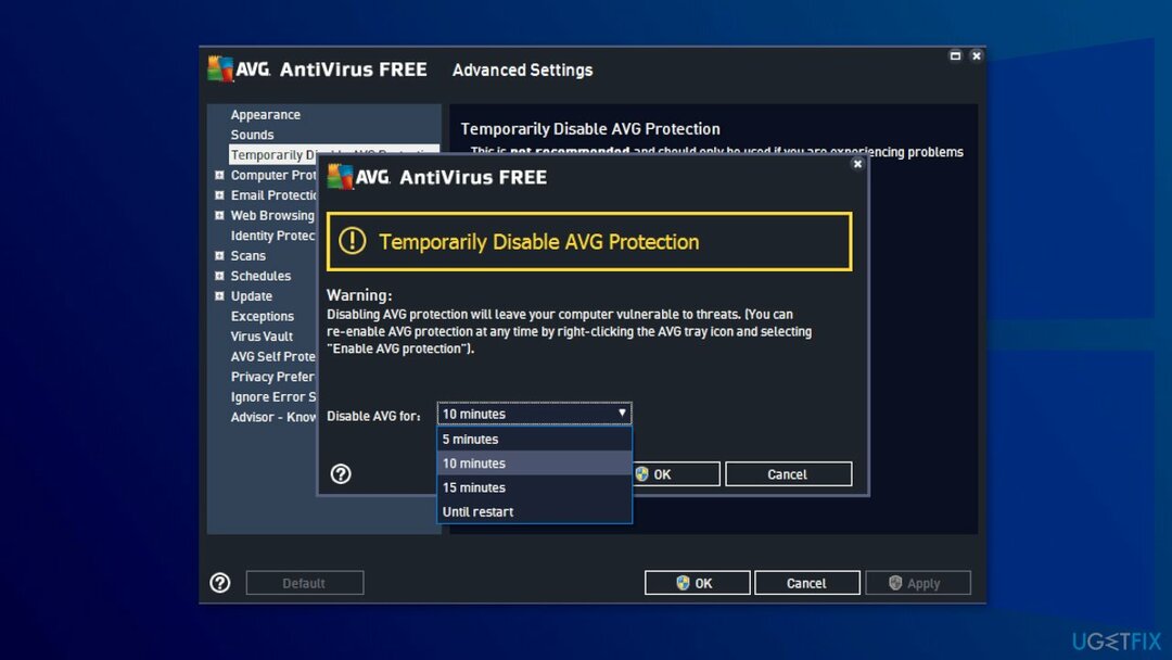 Desactivar el software antivirus