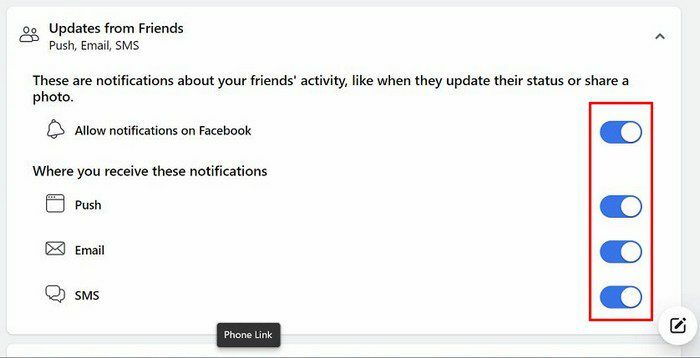 Atualização do tipo de notificações de amigos Facebook