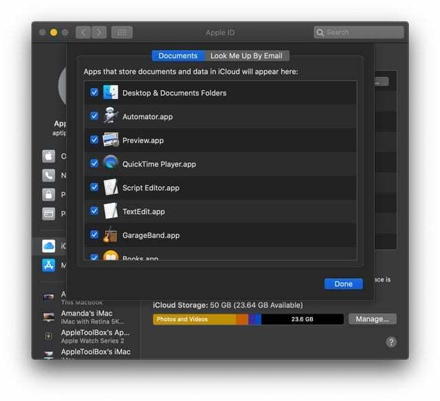 macOS Catalina και παραπάνω επιλογές μονάδας δίσκου iCloud στις ρυθμίσεις Apple ID